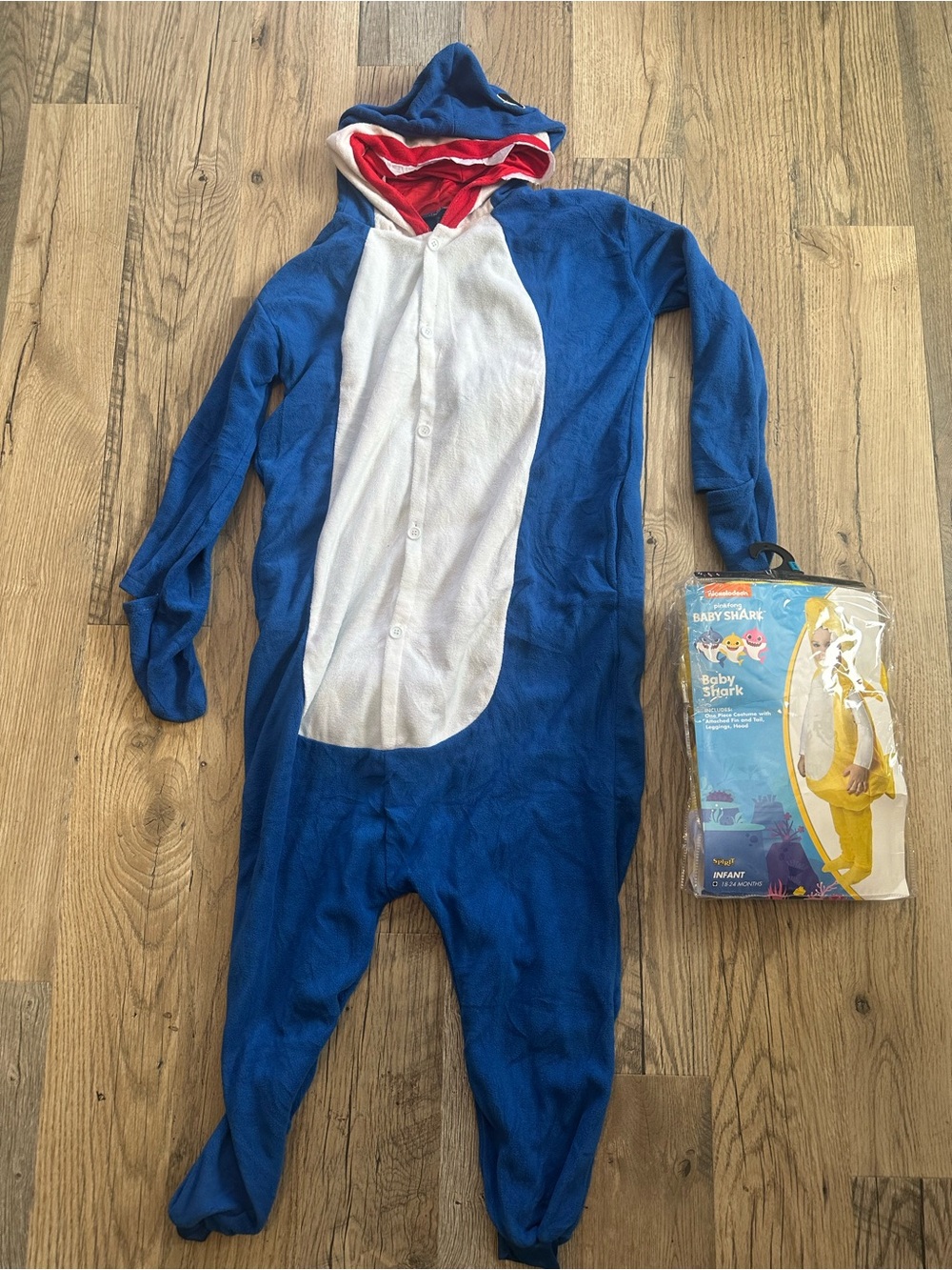 Blue Dad Shark Kids One-Piece Hooded Costume and Baby Shark
